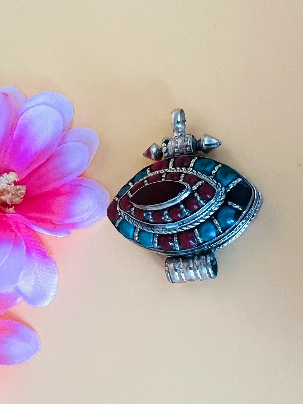 Blue Turquoise Coral Tibetan Nepalese Hanmade Vintage  Pendant only